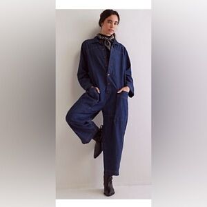 FP We the Free Dark Blue Denim Margarita Jumpsuit sz M